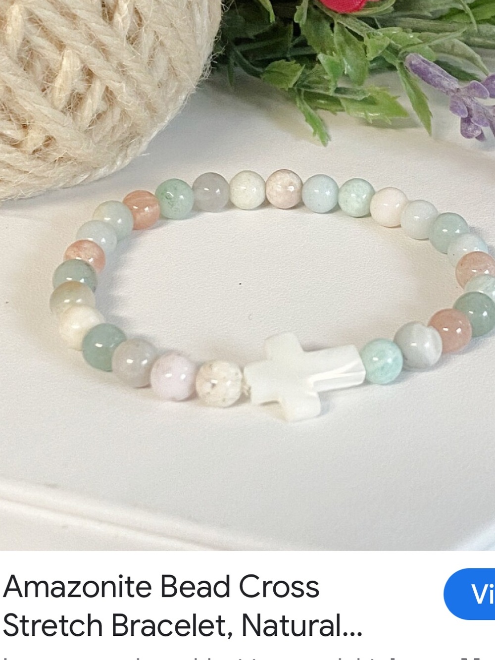 #2639*Beaded Cross Bracelet in Pastel Green and Cream